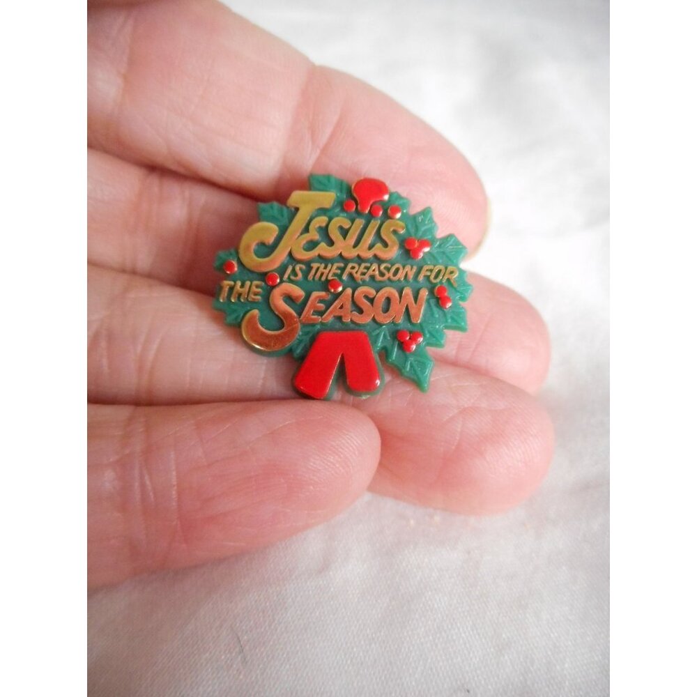 Vintage Jesus is the reason for the season Lapel Tie Pin pinback - Estate Find